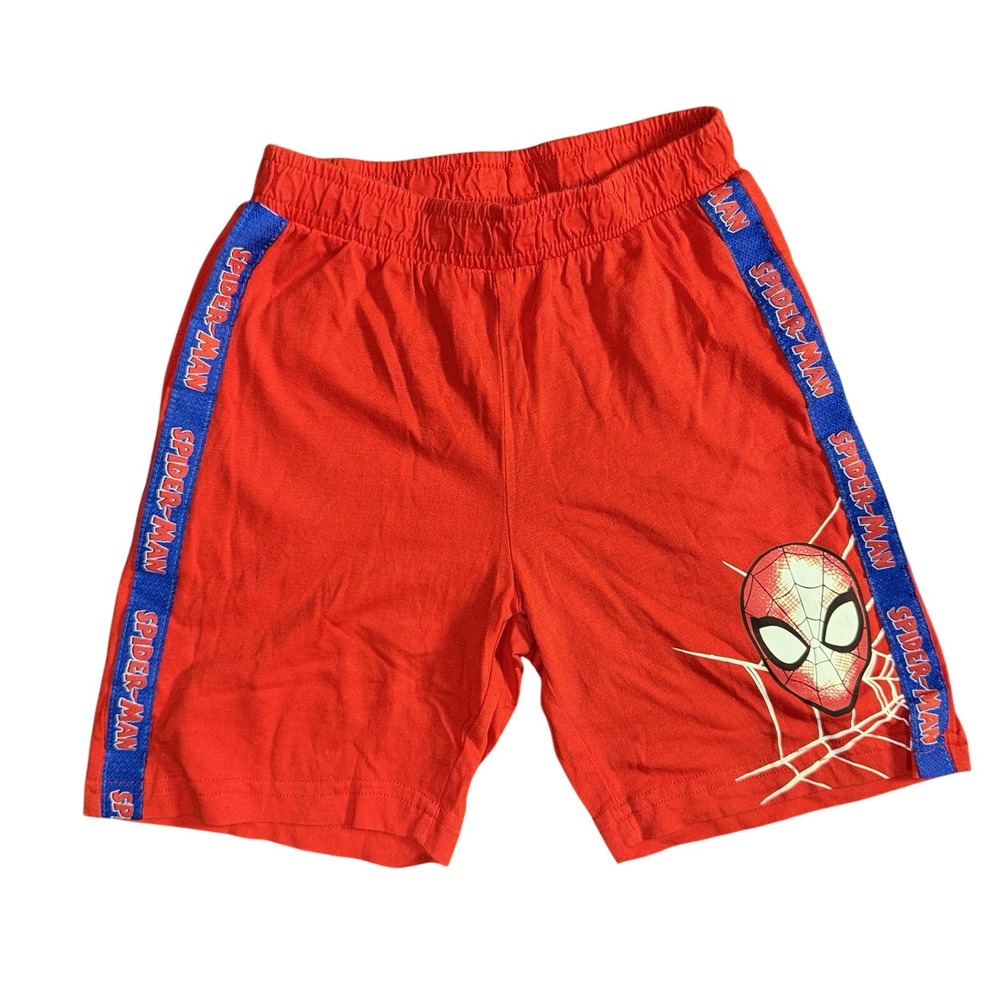 Marvel Spider-Man Boys Red Knit Shorts Blue Side‎ Logo Tape Graphic Size Small